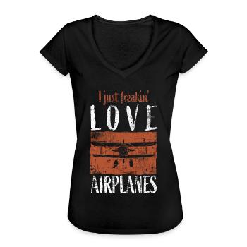 Flugzeug - Frauen Vintage T-Shirt - Schwarz - Vorne - Danielle (179cm)