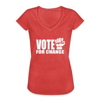 VOTEZ POUR LE CHANGEMENT - Élection 2020, Poing - Cadeau de vote - T-shirt vintage Femme - rouge chiné - Devant - Danielle (179cm)