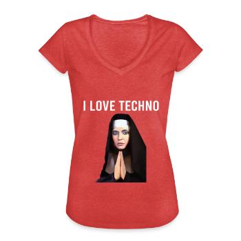 I Love Techno Nonne - Frauen Vintage T-Shirt - Rot meliert - Vorne - Danielle (179cm)