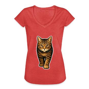 Realistische Katze – Für Katzenfreunde - Frauen Vintage T-Shirt - Rot meliert - Vorne - Danielle (179cm)