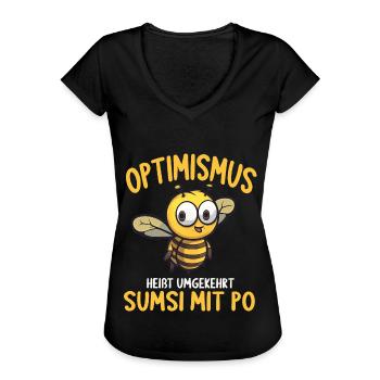 Optimismus heißt umgekehrt Sumsi Mit Po - Frauen Vintage T-Shirt - Schwarz - Vorne - Danielle (179cm)