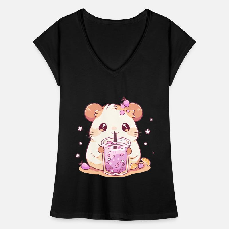 Kawaii Hamster Drinks Boba Bubble Tea Chibi Women's Vintage T-Shirt