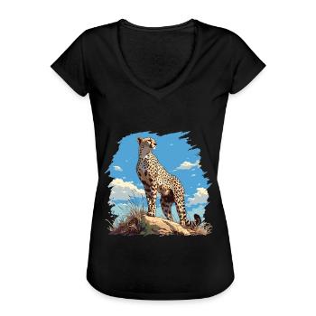 Cheetah Geparde Gepard - Frauen Vintage T-Shirt - Schwarz - Vorne