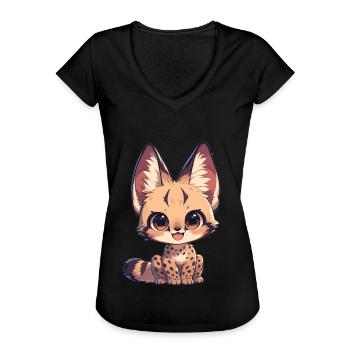 Servale Serval - Frauen Vintage T-Shirt - Schwarz - Vorne - Danielle (179cm)
