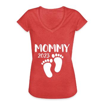 Mommy 2023 Shirt Geschenk Werdende Mutter Mama - Frauen Vintage T-Shirt - Rot meliert - Vorne - Danielle (179cm)