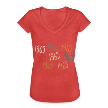 Né en 1965, année de naissance - légendaire depuis 1965 - T-shirt vintage Femme - rouge chiné - Devant - Danielle (179cm)