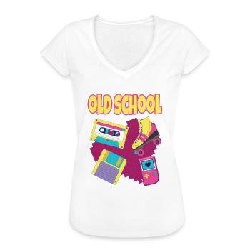 oldschool 90er Jahre Retro Geschenk - Frauen Vintage T-Shirt - Schwarz - Vorne - Danielle (179cm)