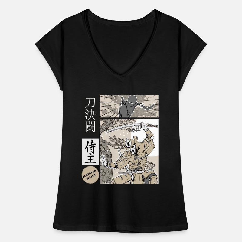 Samurai Katana Duel vs Ninja T-shirt vintage Femme