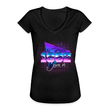 Retrowave Born in 1982 - Frauen Vintage T-Shirt - Schwarz - Vorne - Danielle (179cm)