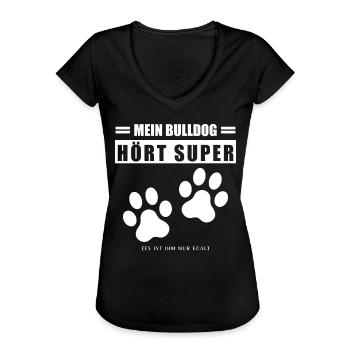 Bulldog - Frauen Vintage T-Shirt - Schwarz - Vorne - Danielle (179cm)