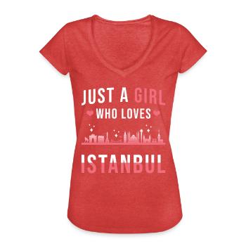 Istanbul - T-shirt vintage Femme - rouge chiné - Devant - Danielle (179cm)