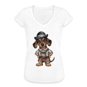 Dackel im traditionellen Bayern Kostüm - Frauen Vintage T-Shirt - Schwarz - Vorne - Danielle (179cm)