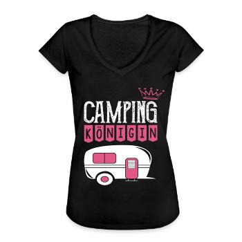 Camping Queen - Frauen Vintage T-Shirt - Schwarz - Vorne - Danielle (179cm)