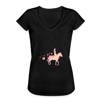 Pferd Herz Rosa - Frauen Vintage T-Shirt - Schwarz - Vorne - Danielle (179cm)