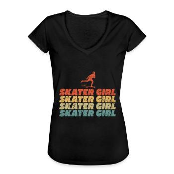 Skater Girl Skateboard Skateboarding Vintage - Frauen Vintage T-Shirt - Schwarz - Vorne - Danielle (179cm)