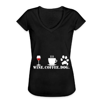 Rot Wein Kaffee Hund - Frauen Vintage T-Shirt - Schwarz - Vorne