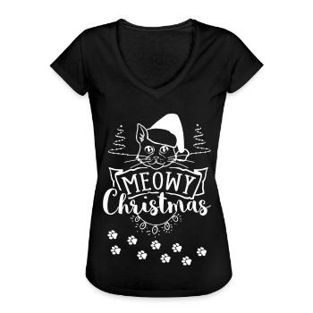 Meowy christmas - Lustiger Weihnachtskatzenliebhaber - Frauen Vintage T-Shirt - Schwarz - Vorne