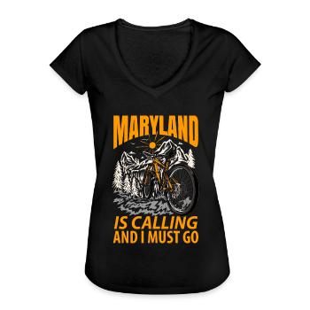 Maryland Reisende Geschenk - Frauen Vintage T-Shirt - Schwarz - Vorne - Danielle (179cm)