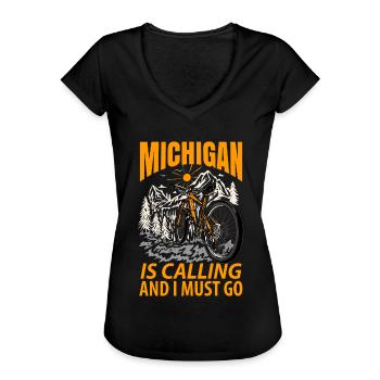 Michigan Travels Cadeau - T-shirt vintage Femme - noir - Devant - Danielle (179cm)