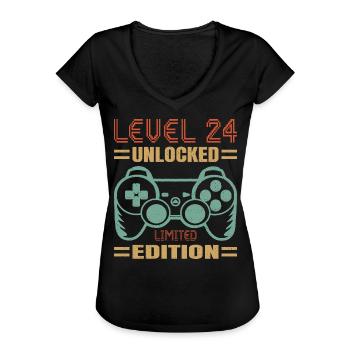 Anniversaire Niveau 24 Débloqué - T-shirt vintage Femme - noir - Devant - Danielle (179cm)