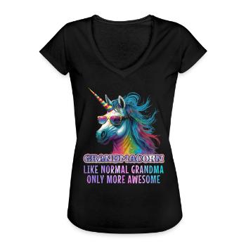 Einhorn Fan Omacorn Grandma Muttertag Granny - Frauen Vintage T-Shirt - Schwarz - Vorne - Danielle (179cm)