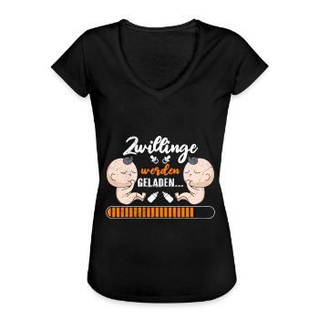 Zwillingsmama wird geladen 2024 Zwillinge - Frauen Vintage T-Shirt - Schwarz - Vorne - Danielle (179cm)