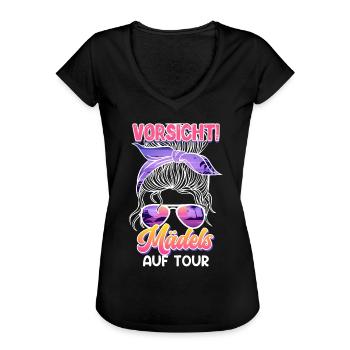 Frühlingsurlaub VORSICHT Mädels auf Tour Urlaub - Frauen Vintage T-Shirt - Schwarz - Vorne