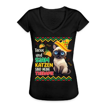 Siamkatzen TACOS UND SIAMKATZEN SIND MEINE - Frauen Vintage T-Shirt - Schwarz - Vorne - Danielle (179cm)