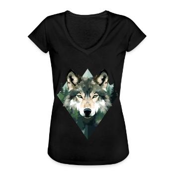 Forêt de loups Montagnes Loups Nature Animaux - T-shirt vintage Femme - noir - Devant - Danielle (179cm)