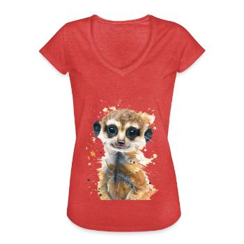 Suricate - T-shirt vintage Femme - rouge chiné - Devant - Danielle (179cm)
