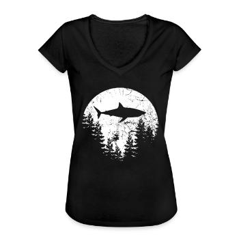 Mond Hai Haifisch Haj Jaws Moon T Shirt - Dame vintage T-shirt - sort - Foran