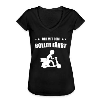 Der mit dem Roller fährt Rollerfahrer - Frauen Vintage T-Shirt - Schwarz - Vorne - Danielle (179cm)