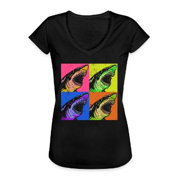 Megalodon Pop Up Retro - Megalodon Shark - Women's Vintage T-Shirt - black - Front - Danielle (179cm)