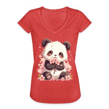 Panda Ours Panda géant japonais - T-shirt vintage Femme - rouge chiné - Devant - Danielle (179cm)