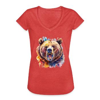 Grizzli Ours brun - T-shirt vintage Femme - rouge chiné - Devant - Danielle (179cm)