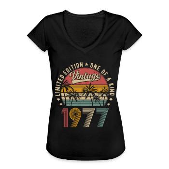 Millésime 1977 Vintage Rétro Anniversaire Cadeau - T-shirt vintage Femme - noir - Devant - Danielle (179cm)