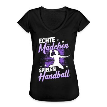 Echte Mädchen Spielen Handball Sport Handballerin - Frauen Vintage T-Shirt - Schwarz - Vorne