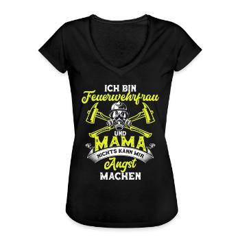 Feuerwehrfrau Mama Freiwillige Feuerwehr Geschenk - Frauen Vintage T-Shirt - Schwarz - Vorne - Danielle (179cm)
