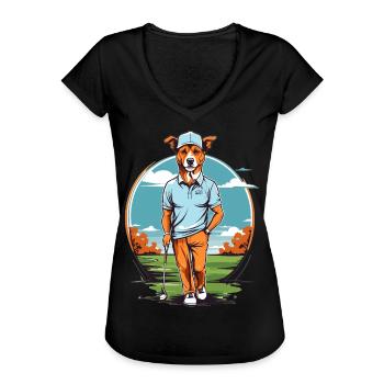 Hund Golfer Golfspieler Design Streetwear - Frauen Vintage T-Shirt - Schwarz - Vorne - Danielle (179cm)