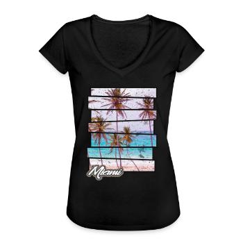 Miami Beach Paradise Sunset Retro Photo Island - Women's Vintage T-Shirt - black - Front - Danielle (179cm)