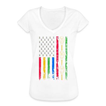 Amerikanische Sportfahne - Frauen Vintage T-Shirt - Schwarz - Vorne - Danielle (179cm)
