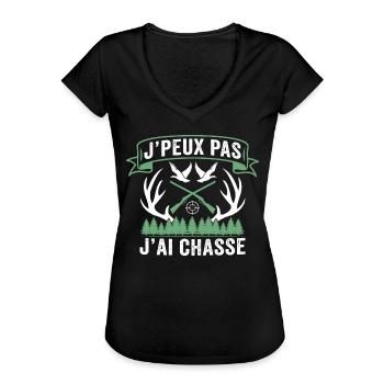 je peux pas j'ai chasse - T-shirt vintage Femme - noir - Devant - Danielle (179cm)