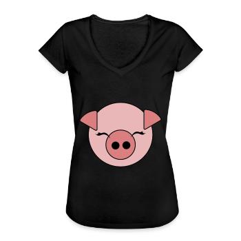 Porc cochon porcelets de poulet Pig Drôles de photos - T-shirt vintage Femme - noir - Devant - Danielle (179cm)