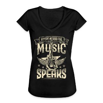 Music Speaks Hard Rock Music Rocker Band Gitarre - Frauen Vintage T-Shirt - Schwarz - Vorne - Danielle (179cm)