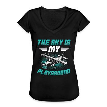 Le ciel est mon terrain de jeu Pilote d’avion miniature - T-shirt vintage Femme - noir - Devant - Danielle (179cm)