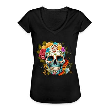 La Catrina Tag Der Toten Sugar Skull - Frauen Vintage T-Shirt - Schwarz - Vorne