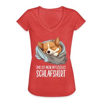Offizielles Schlafshirt Corgi Pyjama Oberteil - Frauen Vintage T-Shirt - Rot meliert - Vorne - Danielle (179cm)