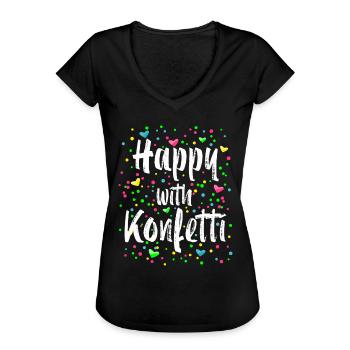 Happy With Konfetti Karneval Kostüm - Frauen Vintage T-Shirt - Schwarz - Vorne - Danielle (179cm)