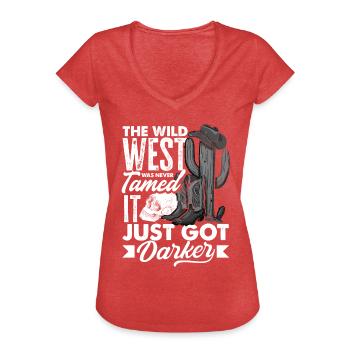 Le Far West n’a jamais été apprivoisé, il est juste devenu plus sombre - T-shirt vintage Femme - rouge chiné - Devant - Danielle (179cm)