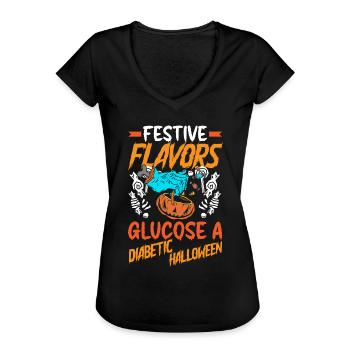 Saveurs festives Glucose A Diabétique Halloween - T-shirt vintage Femme - noir - Devant - Danielle (179cm)